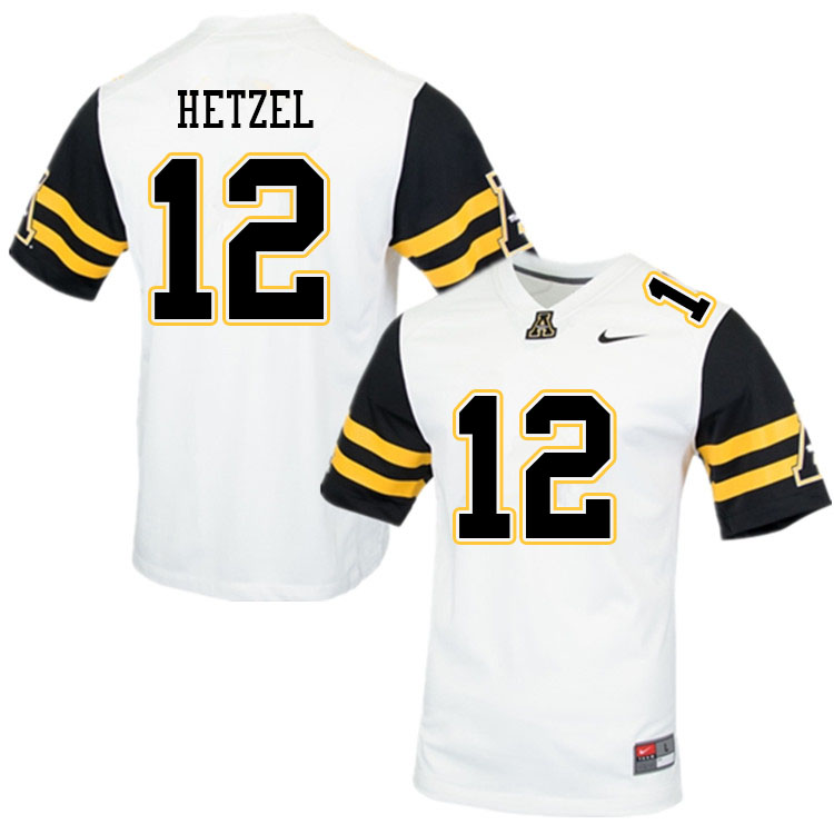Men #12 Michael Hetzel Appalachian State Mountaineers College Football Jerseys Sale-White